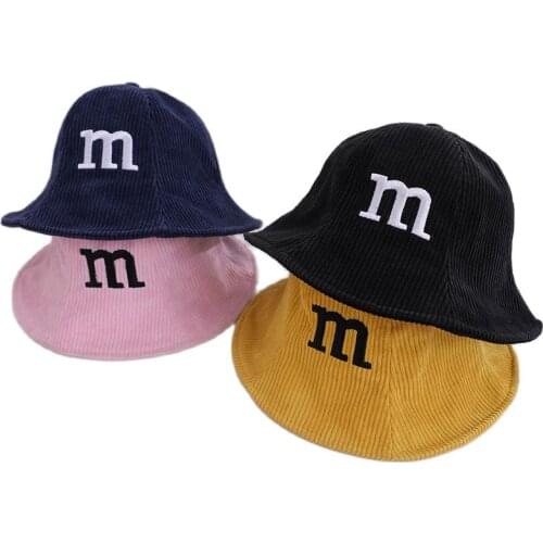 Doitbest 1 to 4 years old boy girl Bucket fishing Hats autumn Corduroy M Letter Winter baby kids children fisherman hat
