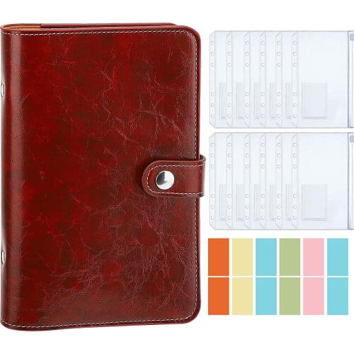 A6 PU Leather Notebook Binder and 12 Transparent Envelopes System Budget Planning Organizer Binder Budget Money Envelope ,Labels