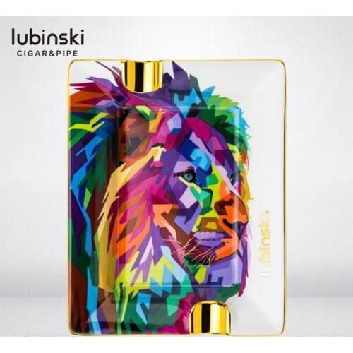 LUBINSKI Ceramic Classic Rectangle 2 Slot Cigar Cigarette Ashtray Home Outdoor Tobacco Smoking Tool Gift Box For Cohiba