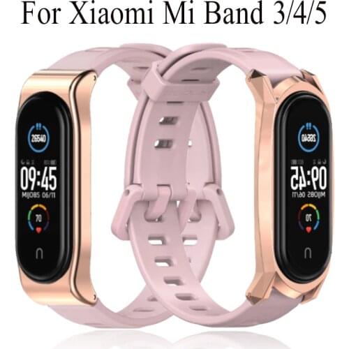 Strap For Xiaomi Mi Band 5 Bracelet Metal Frame sport Wristband Bracelet For Xiaomi Mi Band 4 Silicone Replacement Watch Band