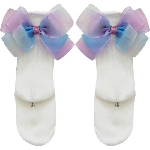 Luxury Breathable Cotton Soft Kids Stockings Girls High Quality Fashion Gradient Bowknot Tube Stockings