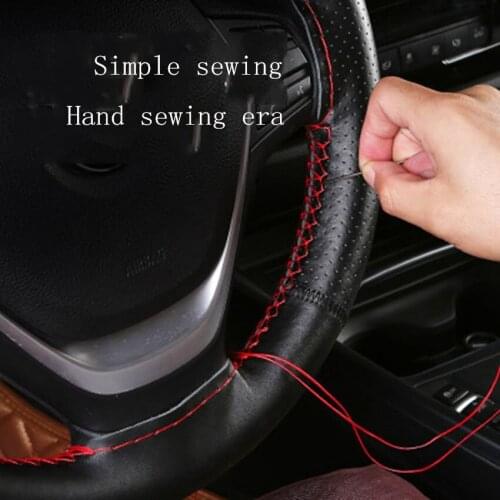 Hand-Stitched 38CM Car Universal Genuine Leather Steering Wheel Covers soft Leather braid on the steering wheel of With Needle