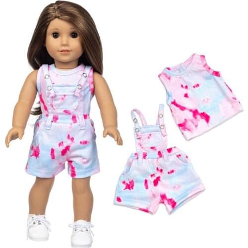 2021 New Pattern Tie Dyed Backpack Shorts Suit Fit 18Inch American 43cm Baby Doll Clothes Accessories,Girls Toys,Generation