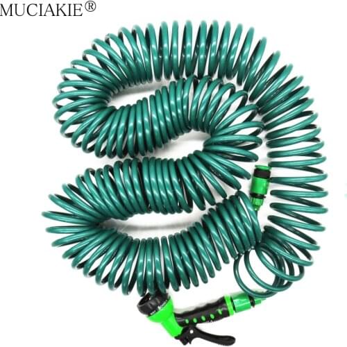 Garden Cleaning Water Gun Spring Hose Water Retractable Telephone Line Style rrigation Car Yard Washing Hose W/ Quick Connector