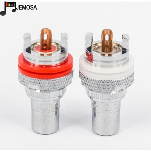 RCA Female Socket Chassis HiFi CMC Connector Rhodium Plated Copper Jack 32mm Copper Plug Amp White Red Audio Jacks Adapter