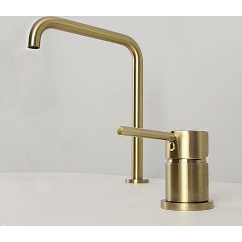 Widespread Two Hole Kitchen Faucet Brushed Gold 7 Pipe Long Water Tap Deck Mounted Kitchen Sink 360 Rotation Cold Hot Mixer