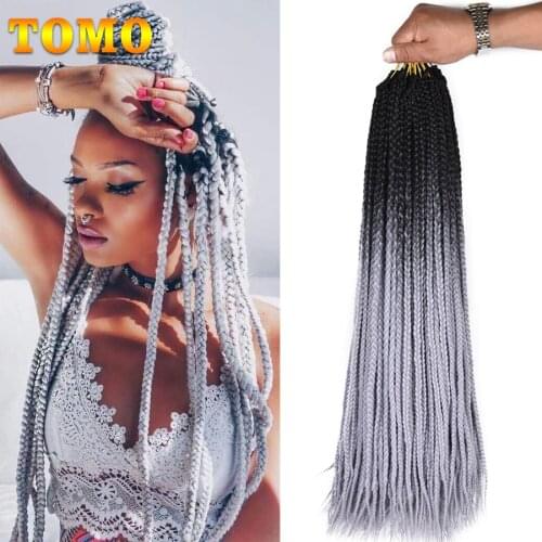 TOMO 24 Inch Colorful Box Braids Crochet Hair Ombre Synthetic Zizi Braiding Hair Extensions Black Purple Blue Color 22 Roots
