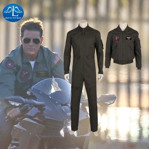 Top Gun Cosplay Costume Mens Flight Pilot Jumpsuit Jacket Coat Army Soldier Halloween Customize Deluxe