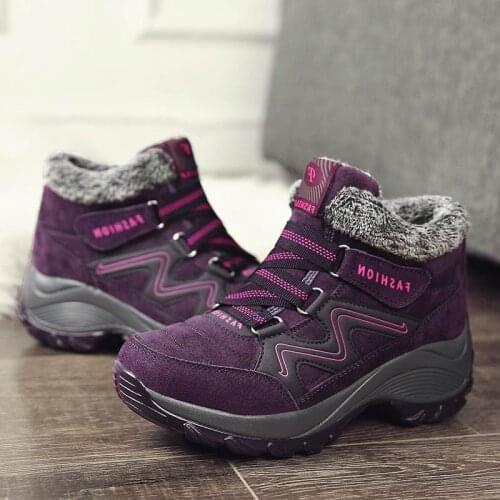 Waterproof ankle boots women winter shoes 2021 solid warm plush platform shoes snow boots women height increasing shoes woman