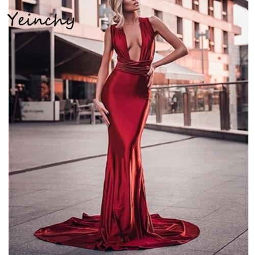 Yeinchy women Sexy Satin Floor Length Dresses Party Dress Hollow Out DIY Straps Bodycon Backless ladies Maxi Satin Dress FY2004