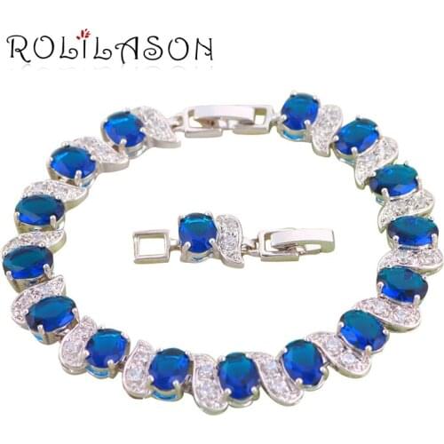 ROLILASON Gorgeous Navy Blue Crystal AAA Zircon silver Bracelets for women Health Nickel Lead free Fashion jewelry TB397