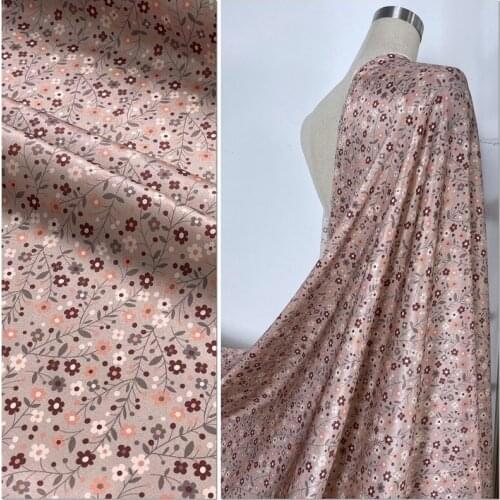 1 Meter Silk Fabric Milk Coffee Floral Vine Shirt Cheongsam Dress Printing Wide Stretch Twill Satin