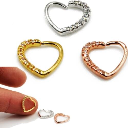 1Pcs Brass Heart Shape Ear Tragus Cartilage Earring with Press Fit Zircon Fashion Piercing Jewelry