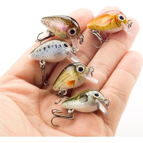 5pcs 1.5g 2.5cm 3d Eyes Mini Fishing Crank Bait Simulation Lures Tackle For Ocean Lake Fishing Minnow Hard Bait