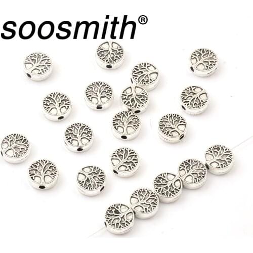 9mm 20pcs Zinc Alloy Tree of Life Oblate Metal Beads For Jewelry Making DIY Gift Bracelet Necklace Accessorie Decorations