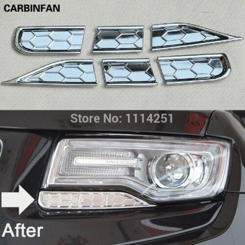 ABS Chrome free Shipping Front Headlights Spray Cover Trims Decoration Sticker car styling 6pcs/Set For Jeep Grand Cherokee 2014