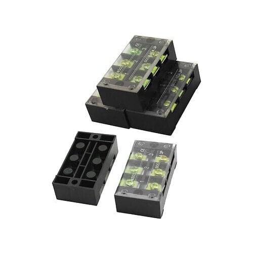 AC 500V 45A Double Row 3 Positon Screw Barrier Cable Terminal Block 5Pcs