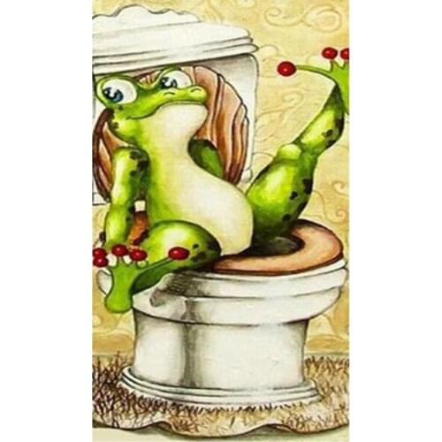 5D DIY Diamond Painting Frog Toilet Picture Square Round Diamond Art Sale Animal Cross Stitch Kit Home Decoration WG2730