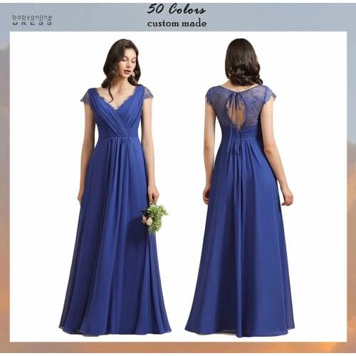 Babyonlinedress robe bleu Lace Long Evening Dress Chiffon Elegant V Neck Prom Party dress robes de soirée abendkleider