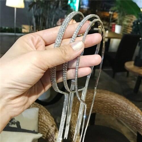 Shiny Rhinestone Tassel Headbands For Women Fashion Crystal Hairband Temperament Hanging Hair Accessories Wedding Jewelry