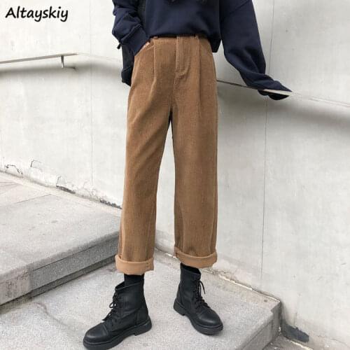 Casual Pants Women Elastic Waist Thick Female Pure Color Korean Style High Street Mujer De Moda Fashion Hipster Vintage Ulzzang