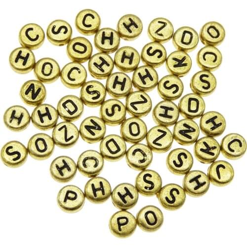 Julie Wang 200pcs Mix Acrylic Round Alphabet Letter Beads Gold Color Spacer Bead DIY Jewelry For Bracelet Necklace Accessory