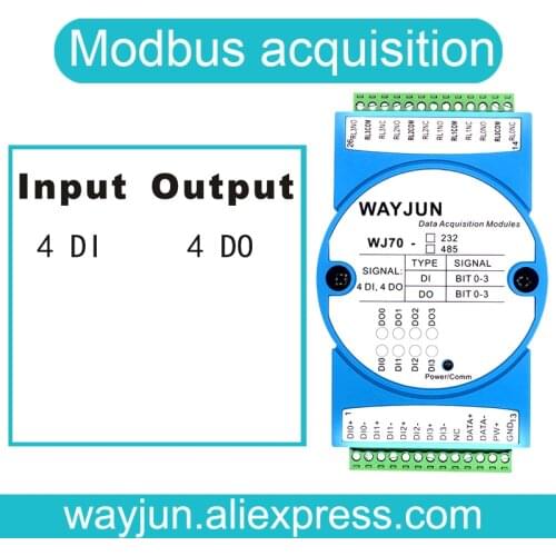 WAYJUN WJ70 Four-way DI Four-way Relay Output RS-485/232 Data Isolation Acquisition Remote I/O Module