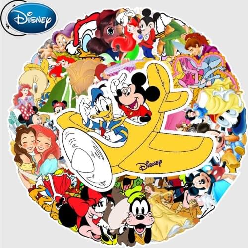 Disney 56pcs Princess Mickey Minnie Cartoon Stickers for Car Styling Bike Motorcycle Phone Laptop Travel Luggage Funny Sticker
