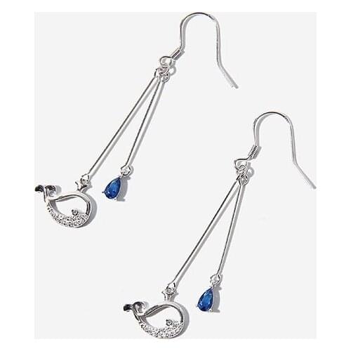 Dainty Whale Long Tassel Pendant Earrings for Women Blue Water Drop CZ Earrings Jewelry Best Birthday Gifts