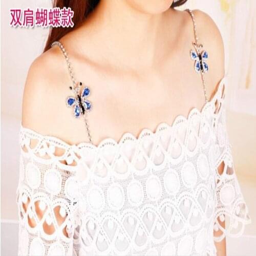 Women Shoulder Strap Pearl Crystal Anti Slip Invisible Sexy Collar Beauty Underwear Sling Versatile Bright party Red Blue Pink