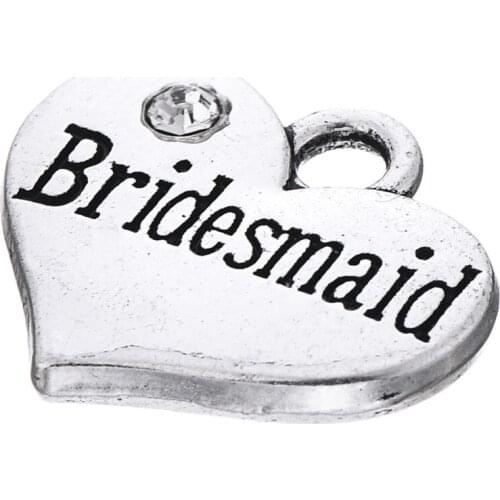 Double Sides Engraved Message Bridesmaid Heart Zinc Alloy Charm Wedding Decoration Jewelry