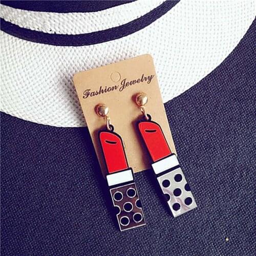 FishSheep New Fashion Acrylic Red Mouth Lips Lipstick Drop Earrings For Women Hip-Hop Geometric Long Earring Nightclub Jewelry