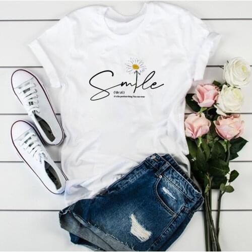 T Shirt Women Harajuku 2021 Kawaii 90s Girl Tshirt Aesthetic Ulzzang Smile Graphic Korean Style Female T-shirt Clothing Top Tees