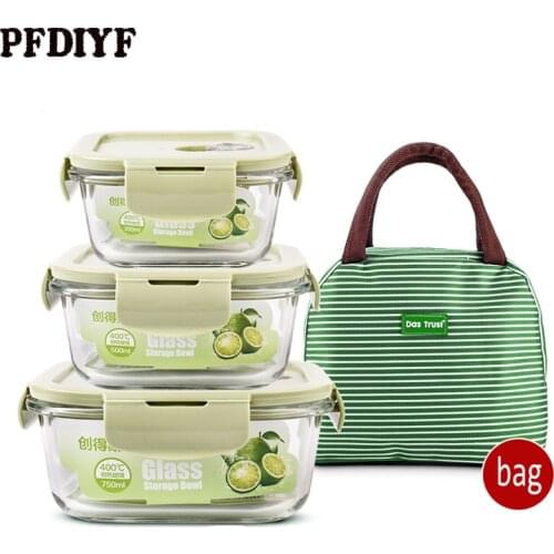 Leakproof Glass Lunch Box with Bag Microwave Oven Heating Refrigerated Sealed Food Container Transparent Food Bento Box for Kids