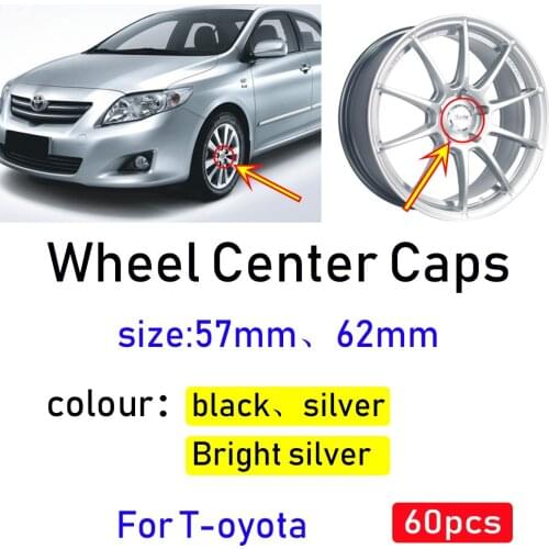 60pcs 57mm 62mm black silver car Wheel Center Caps hub covers emblem for Car accessories car Styling