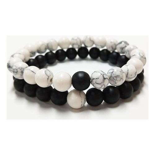 LELX Couples Distance Bracelet Classic Natural Stone White Black Beaded Bracelets for Men Women