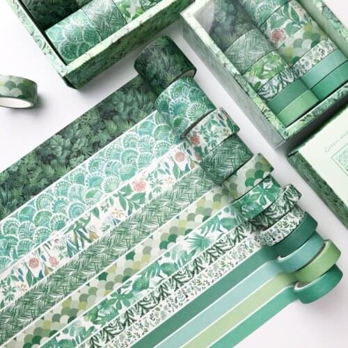 12Roll/box Geometry Pattern Washi Tape Retro Plant Scrapbook Diary Masking Tape Decoration Material Japanese Stationery Stickers