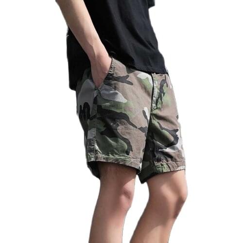 Fashion Camouflage Cargo Shorts Pans Men Casual Cotton Elastic Waist Military Straight Loose Baggy Pockets Streetwear Shorts
