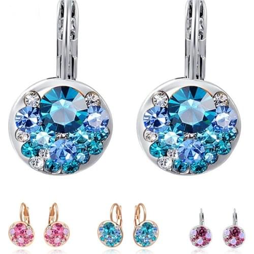 Fashion luxury Multi Color Crystal Engagement Wedding Earrings With Full Shiny Rose Gold Earring Gifts for Women Girls