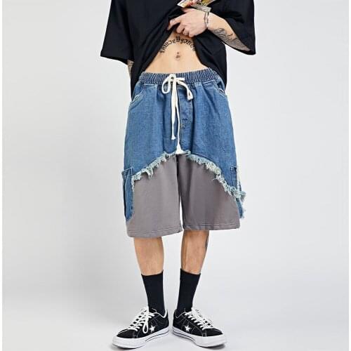 Mens Fashion Ripped Short Jeans Beggar Style Casual Denim Shorts Man High Street Hip Hop Male Shorts Jeans with Broken Tassel