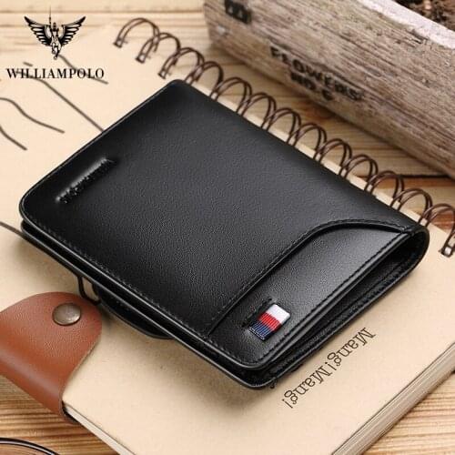 WILLIAMPOLO Men wallet Leather Credit card holder purse with coin Pocket Men‘s wallets small Cowhide wallet new fashion design