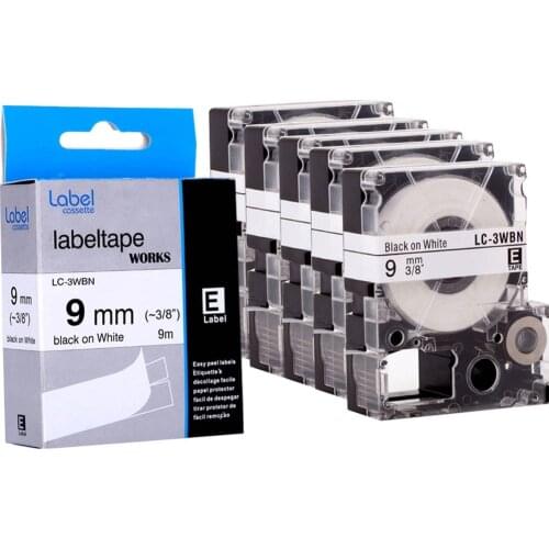 5pcs of LC3WBN LC-3WBN/SS9KW label printing paper 9MM Black text on a white LC 3WBN for Epsn lable printer Sale-Seller