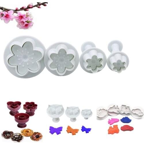 New Flower Shape Plastic Baking Mold Kitchen Biscuit Cookie Cutter Pastry Plunger 3D Stamp Die Fondant Cake Decorating Tools