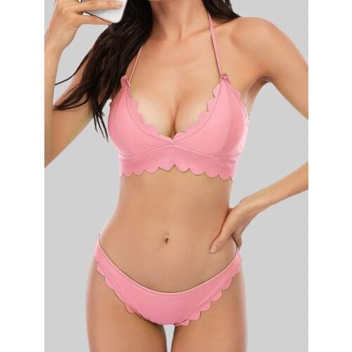 New Sexy Bikini 2021 Womens Swimsuit Solid Color Bandage Solid Color Brazilian Bikini Set Beachwear Split 2-Piece Set