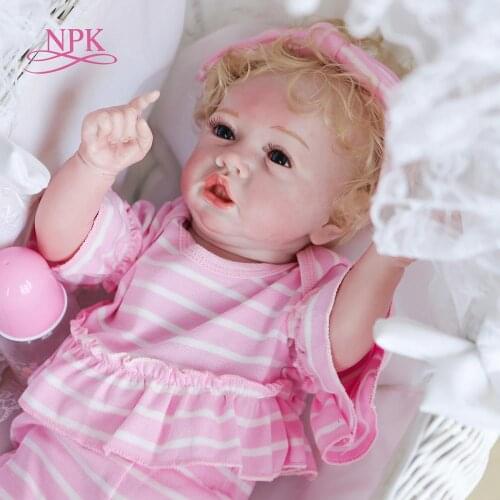 NPK 56CM 100% hand-made rebborn baby doll soft full body silicone detailed painting collectiblescan take bath