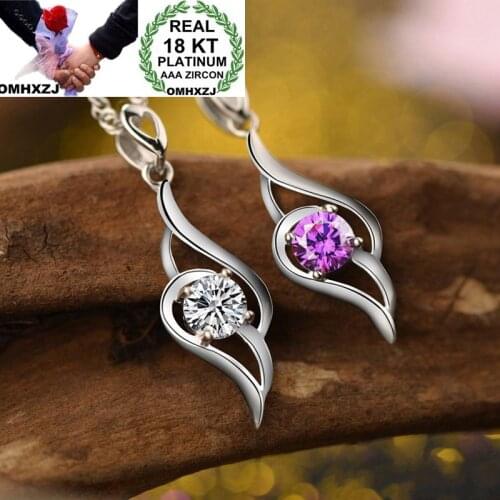 OMHXZJ Wholesale European Fashion Woman Girl Party Wedding Gift Amethyst AAA Zircon 18KT White Gold Necklace Pendant Charm CA260