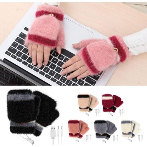 1 Pair USB Heating Gloves Ultra-soft Super Elastic Double-sided Half-finger Warm Comfortable Winter Autumn Heated Gloves