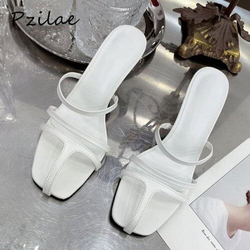 Pzilae 2020 fashion ladies dress shoes women slides casual square toe narrow band sexy sandals women slip on high heel sandals