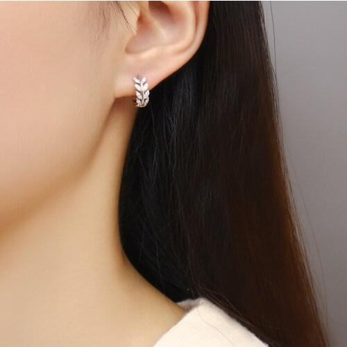 REETI 925 Sterling-silver-jewelry Crystal Ball AAA CZ Z leaf Stud Earrings For Women Earings Sterling Silver Jewelry