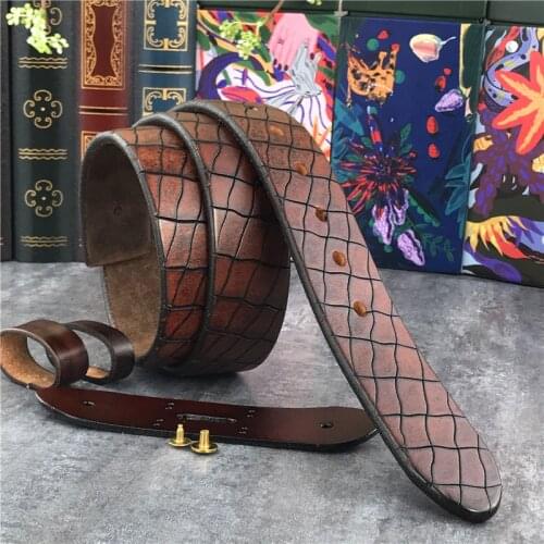 Retro Hand Carving Luxury Top Thick Leather Men Belt Without Buckle Cinturon Mujer Mens Leather Belts Without Buckles SP10